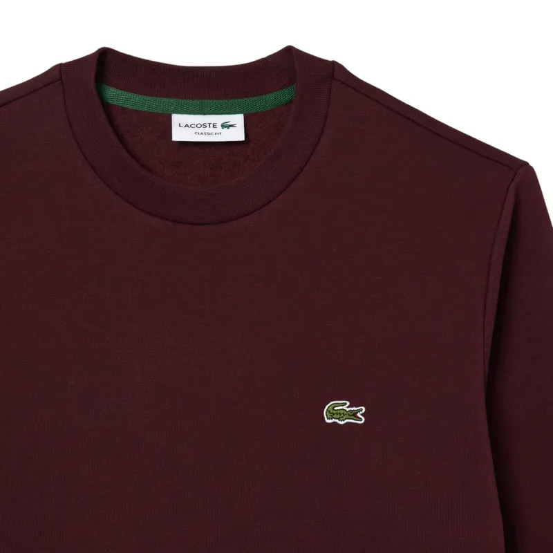 lacoste mens fleece crew neck sweatshirt knitted jumper maroon1