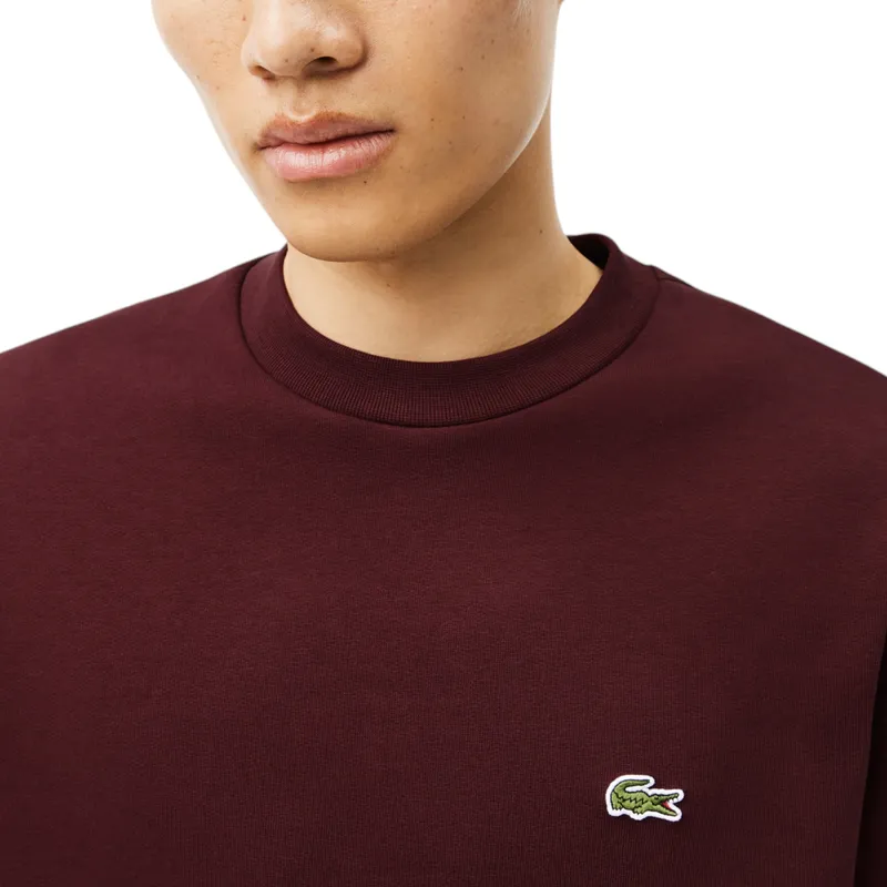 lacoste mens fleece crew neck sweatshirt knitted jumper maroon2
