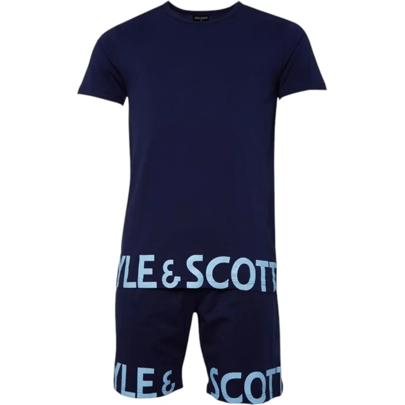 lyle & scott mens lounge set t-shirt shorts summer sleepwear navy0