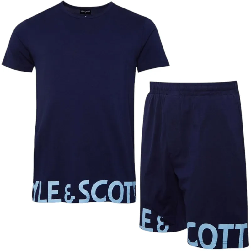 lyle & scott mens lounge set t-shirt shorts summer sleepwear navy1