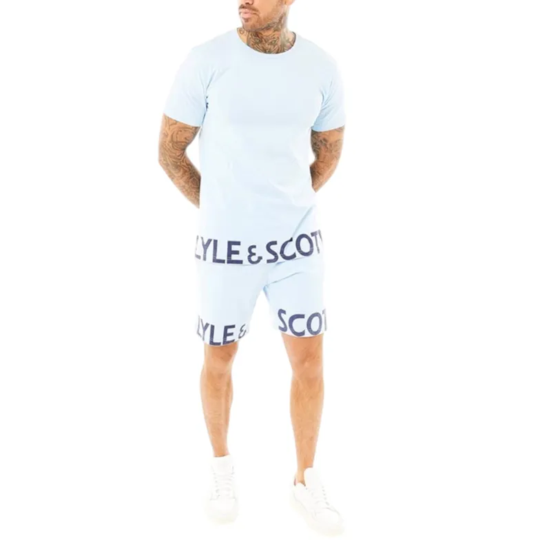 lyle & scott mens lounge set t-shirt shorts summer sleepwear sky blue0