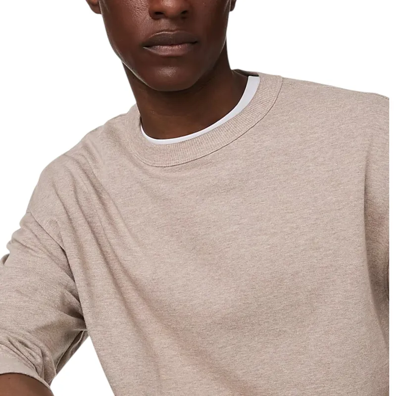 m&s mens t shirts pure cotton long sleeve beige2