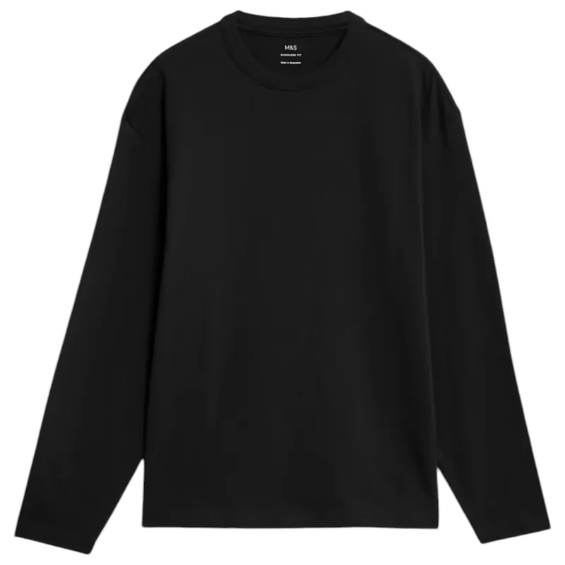 m&s mens t shirts pure cotton long sleeve black3