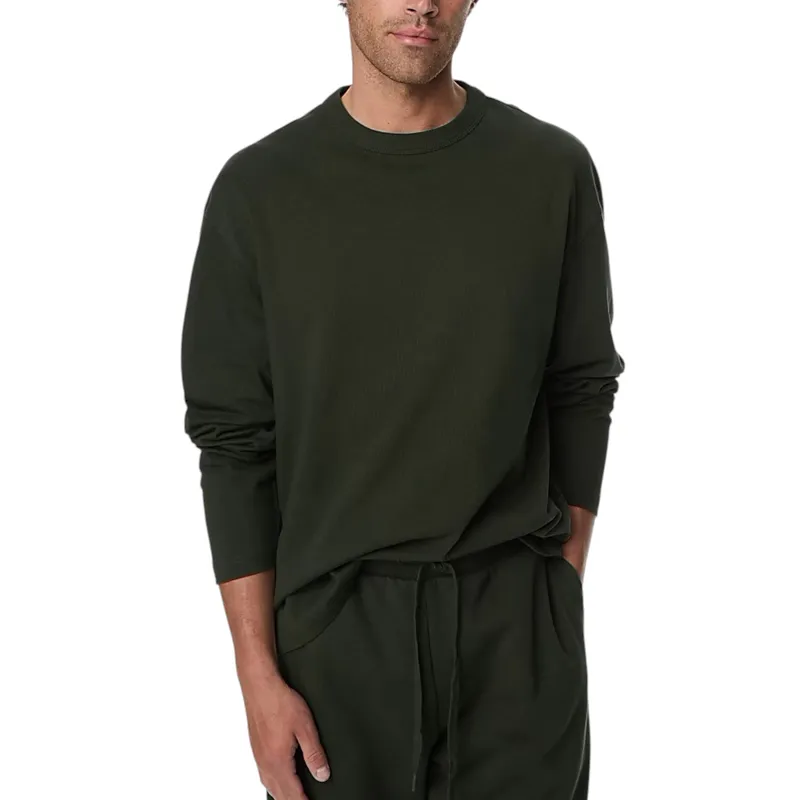 m&s mens t shirts pure cotton long sleeve military green1