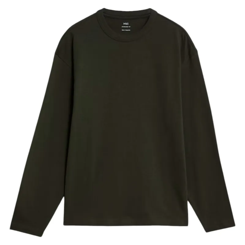 m&s mens t shirts pure cotton long sleeve military green3