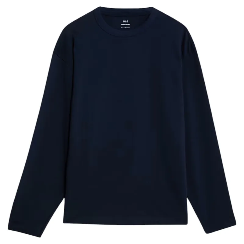 m&s mens t shirts pure cotton long sleeve navy3