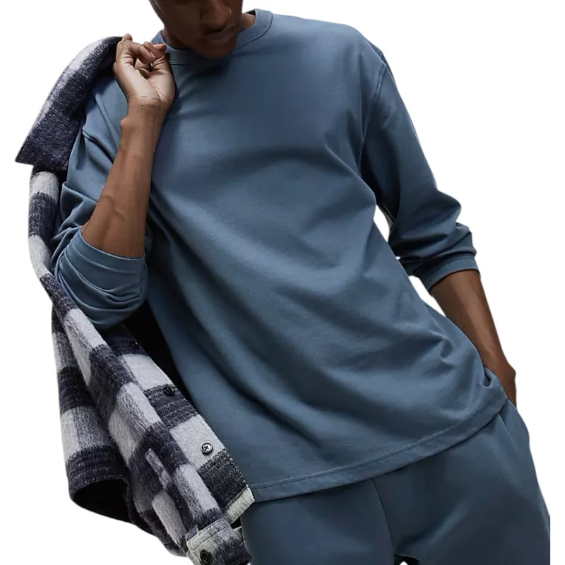 m&s mens t shirts pure cotton long sleeve pale blue1