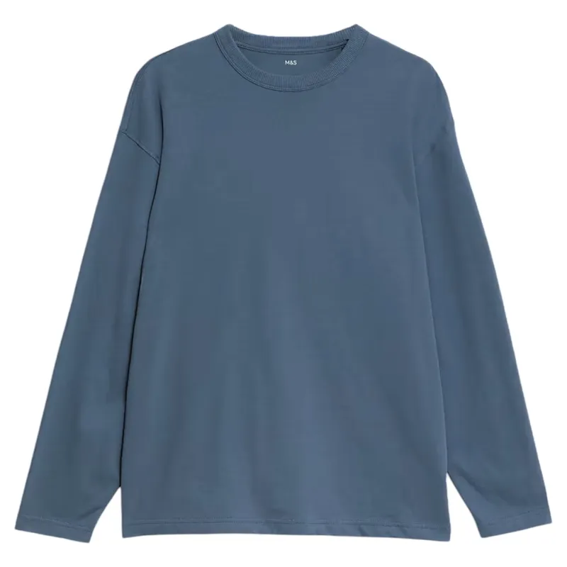 m&s mens t shirts pure cotton long sleeve pale blue3