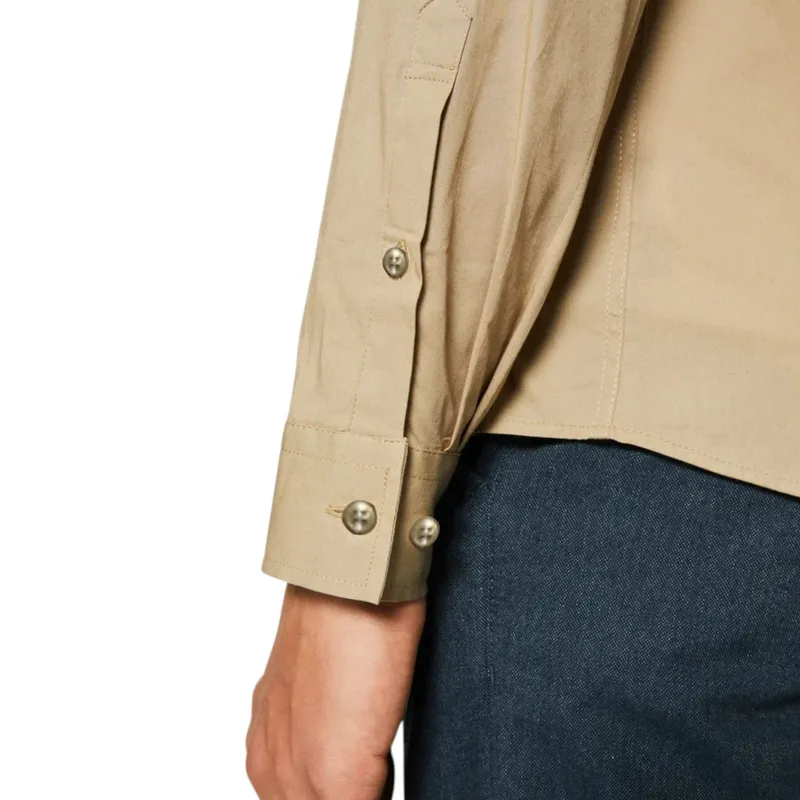 mens casual band collar shirt long sleeve beige4