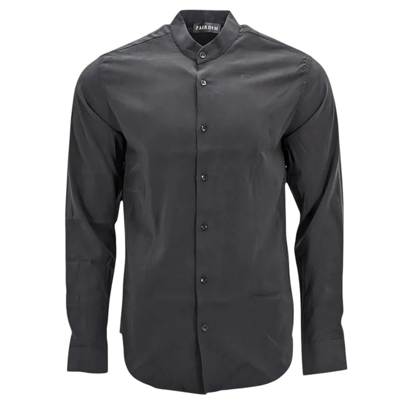 mens casual band collar shirt long sleeve black1
