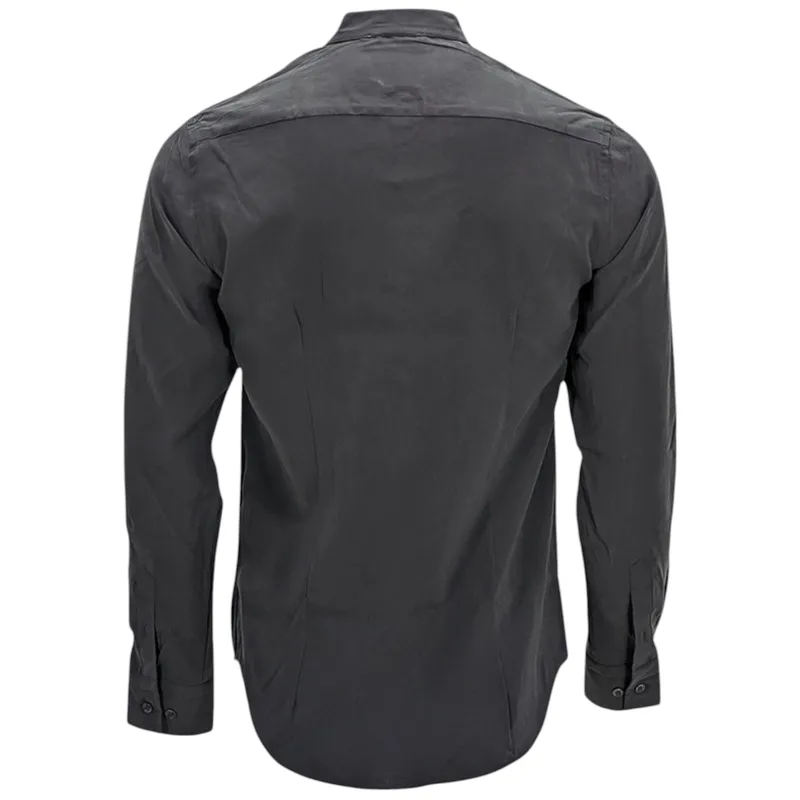 mens casual band collar shirt long sleeve black3