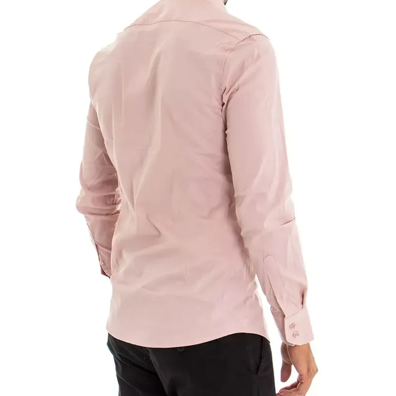 mens casual band collar shirt long sleeve light pink1