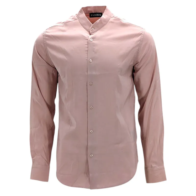 mens casual band collar shirt long sleeve light pink2