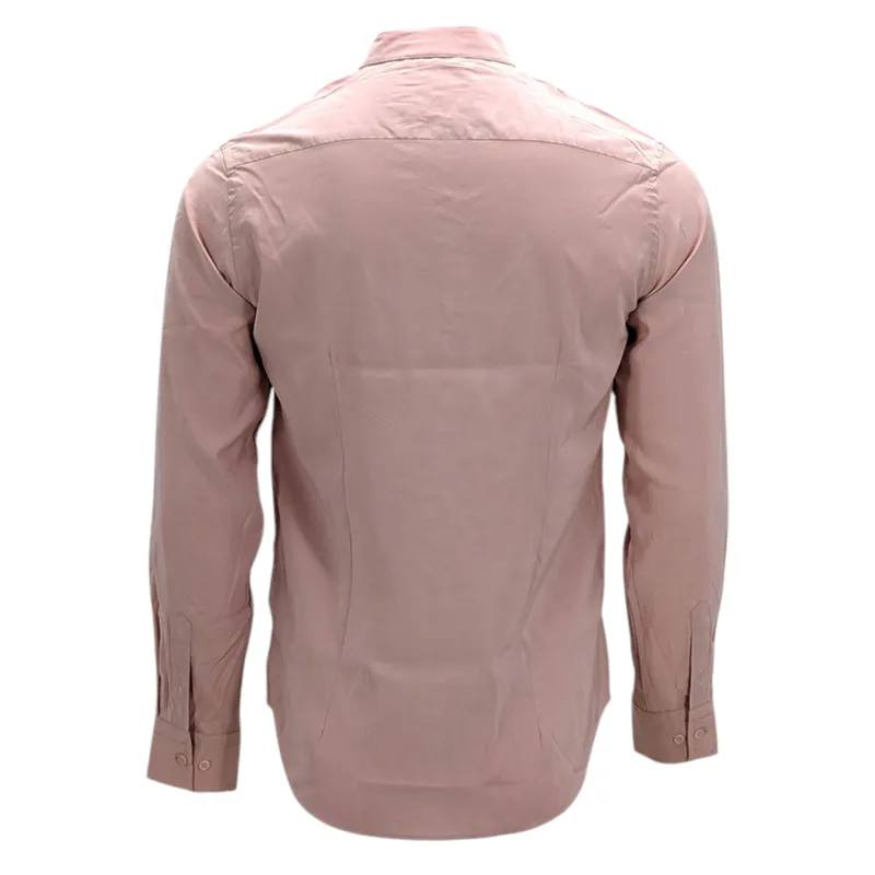 mens casual band collar shirt long sleeve light pink3