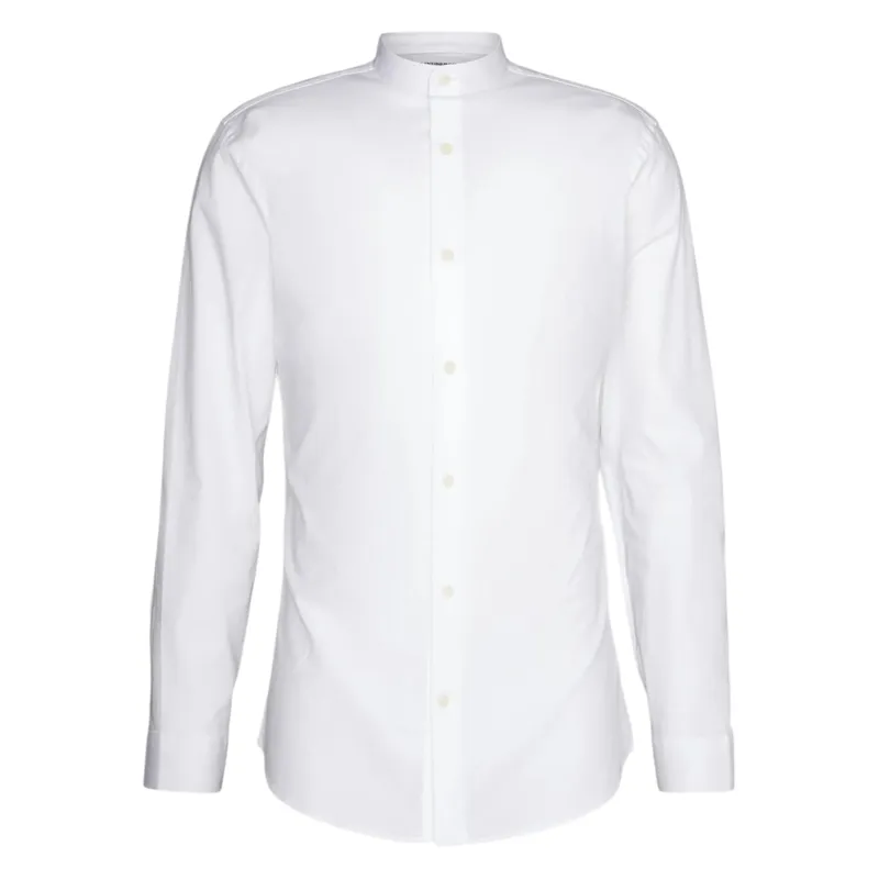 mens casual band collar shirt long sleeve white0