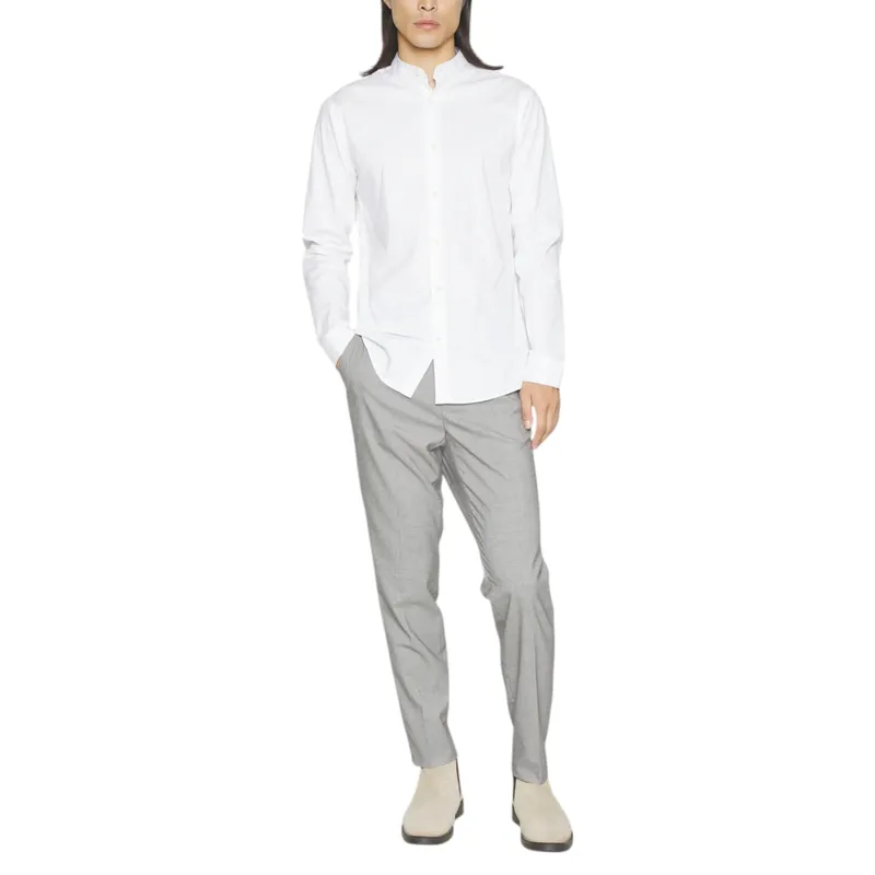 mens casual band collar shirt long sleeve white1