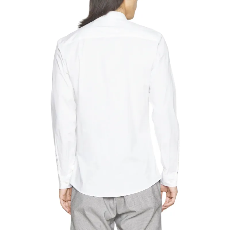 mens casual band collar shirt long sleeve white2