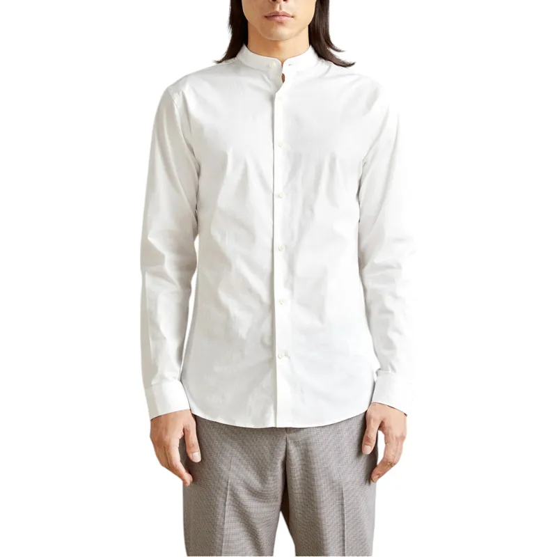 mens casual band collar shirt long sleeve white3