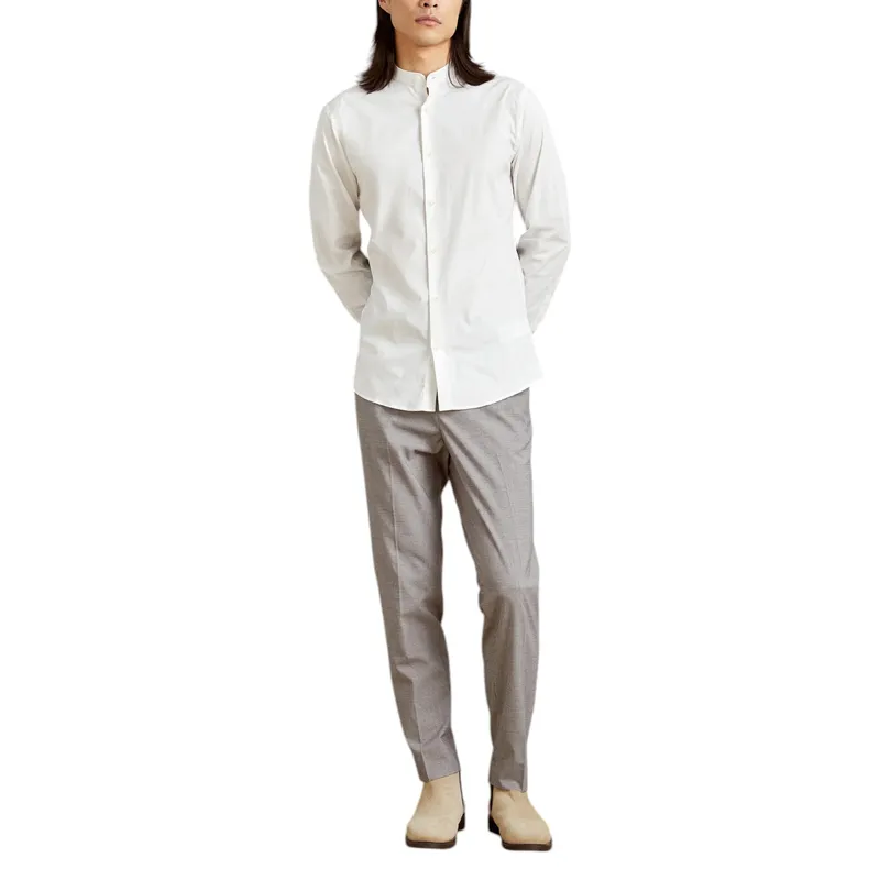 mens casual band collar shirt long sleeve white5