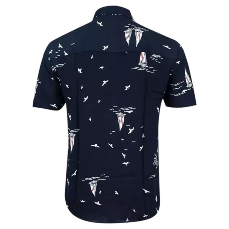 mens hawaiian summer casual viscose floral shirts navy boats0