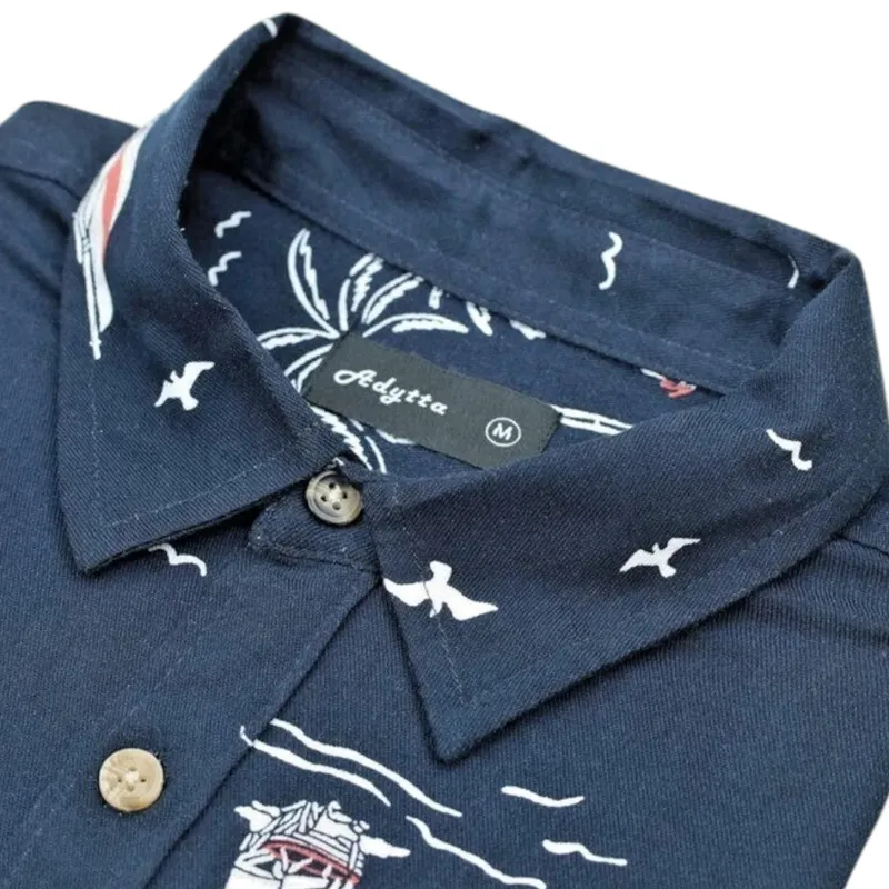 mens hawaiian summer casual viscose floral shirts navy boats1