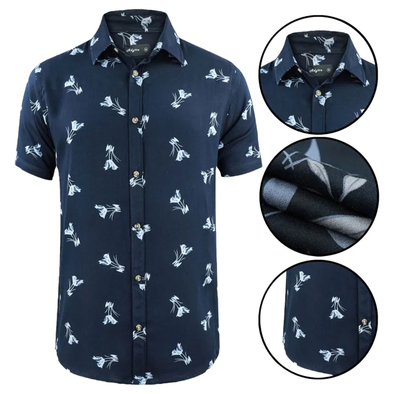 mens hawaiian summer casual viscose floral shirts navy flower0