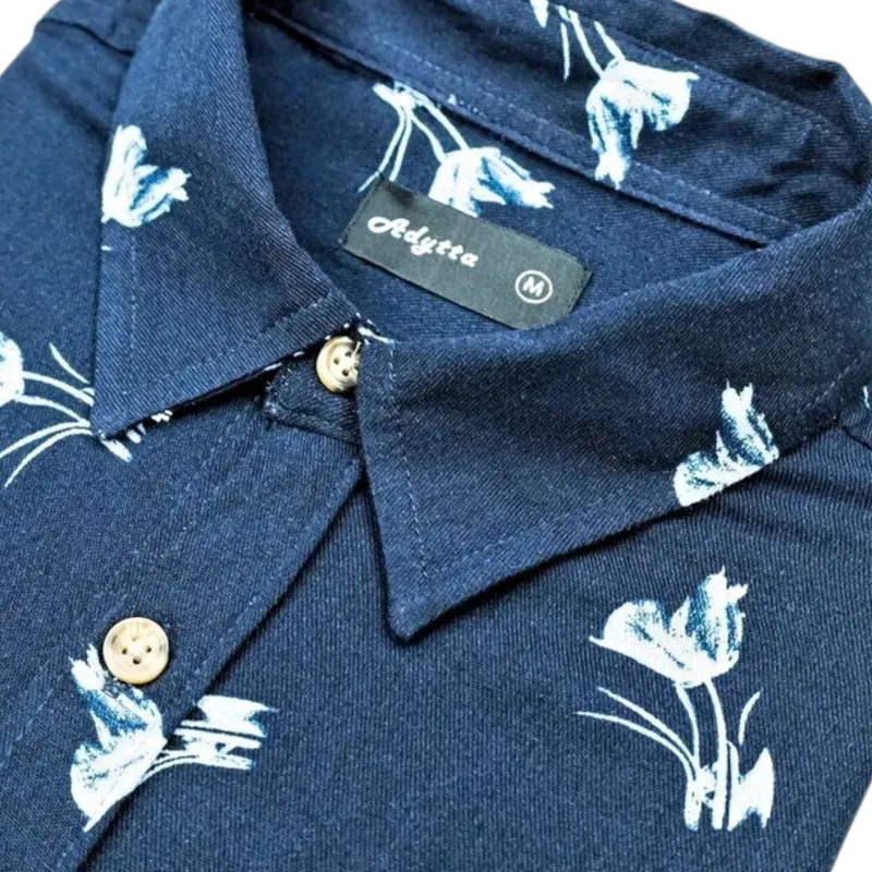 mens hawaiian summer casual viscose floral shirts navy flower1