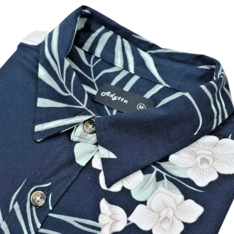 mens hawaiian summer casual viscose floral shirts navy olive leaves0