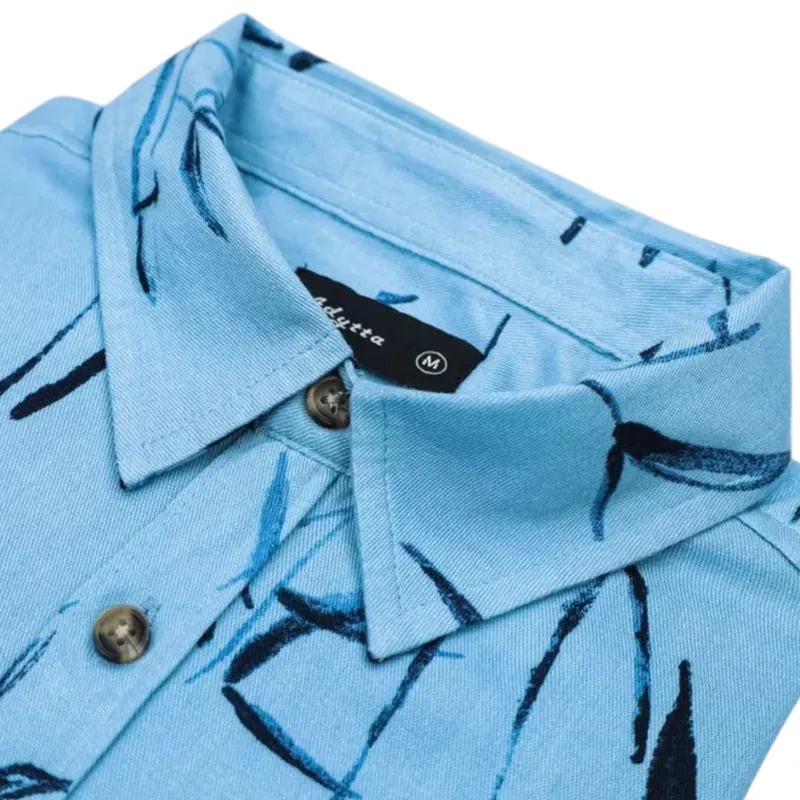 mens hawaiian summer casual viscose floral shirts sky blue leaves0
