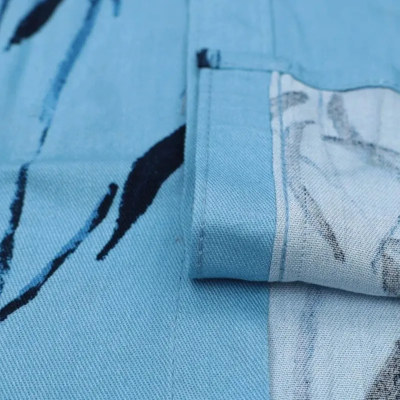 mens hawaiian summer casual viscose floral shirts sky blue leaves2