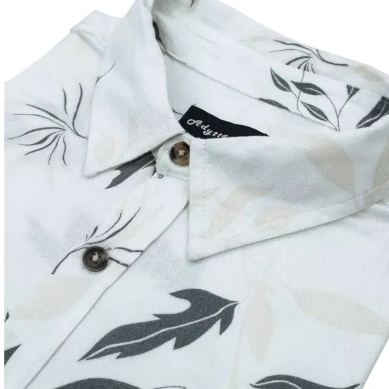 mens hawaiian summer casual viscose floral shirts white leaves0