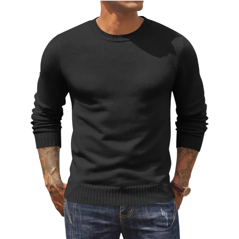 mens jumpers crew neck ribbed casual pullover winter sweater black0