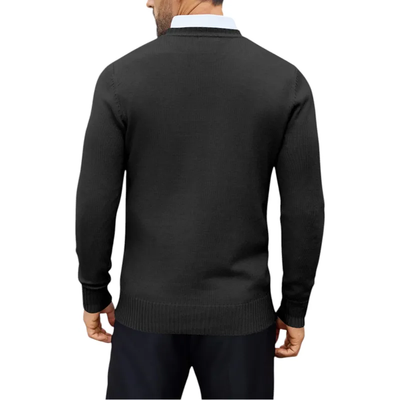mens jumpers crew neck ribbed casual pullover winter sweater black1