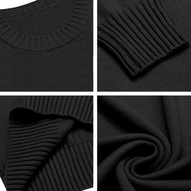 mens jumpers crew neck ribbed casual pullover winter sweater black2