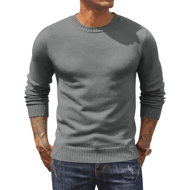 mens jumpers crew neck ribbed casual pullover winter sweater grey0