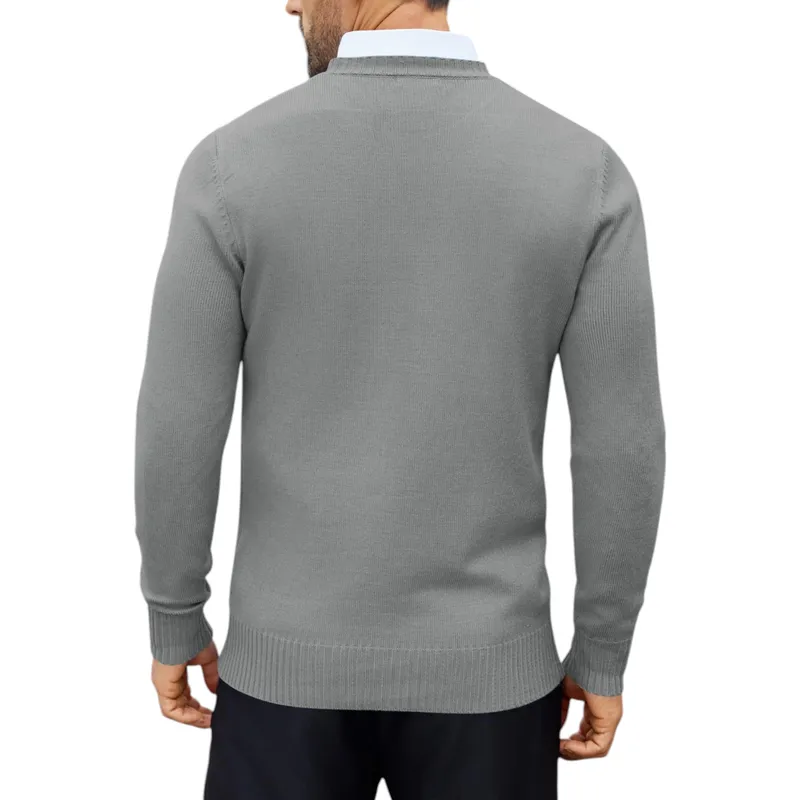 mens jumpers crew neck ribbed casual pullover winter sweater grey1