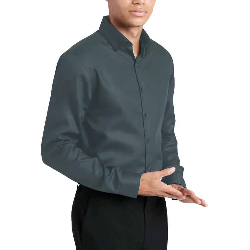 mens shirts long sleeve polyester shirt charcoal0