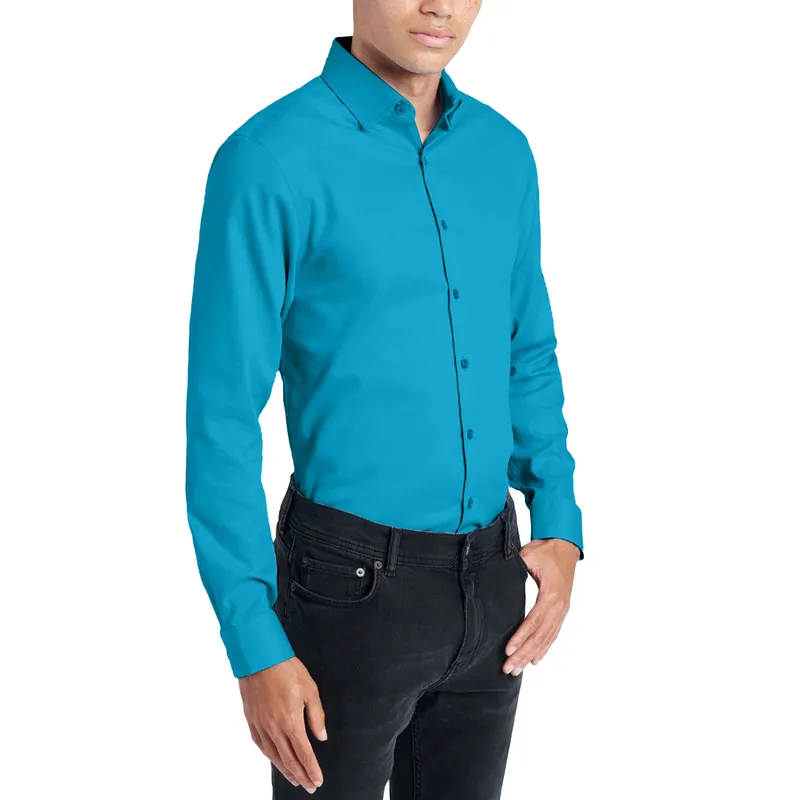 mens shirts long sleeve polyester shirt teal blue0