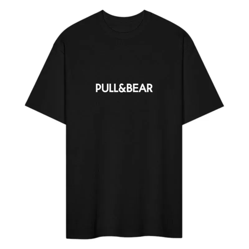 pull & bear mens t shirts trefoil short sleeve summer crew neck black1