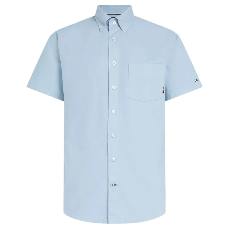 tommy hilfiger mens shirts short sleeve 1985 flag slim fit stretch poplin shirt0