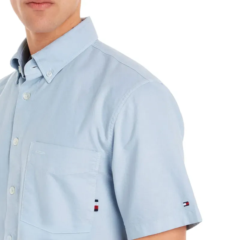 tommy hilfiger mens shirts short sleeve 1985 flag slim fit stretch poplin shirt2