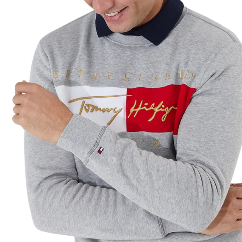 tommy hilfiger mens sweatshirts signature flag crew neck jumper grey0