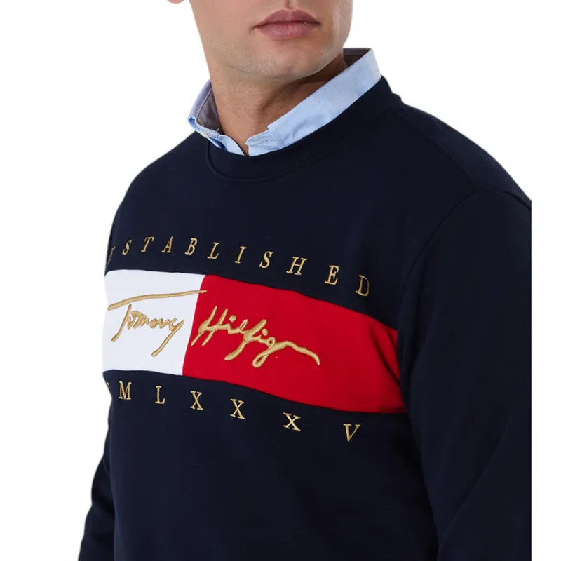 tommy hilfiger mens sweatshirts signature flag crew neck jumper navy2