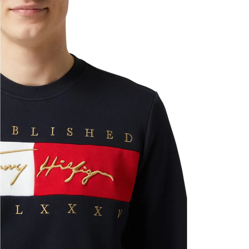 tommy hilfiger mens sweatshirts signature flag crew neck jumper navy3