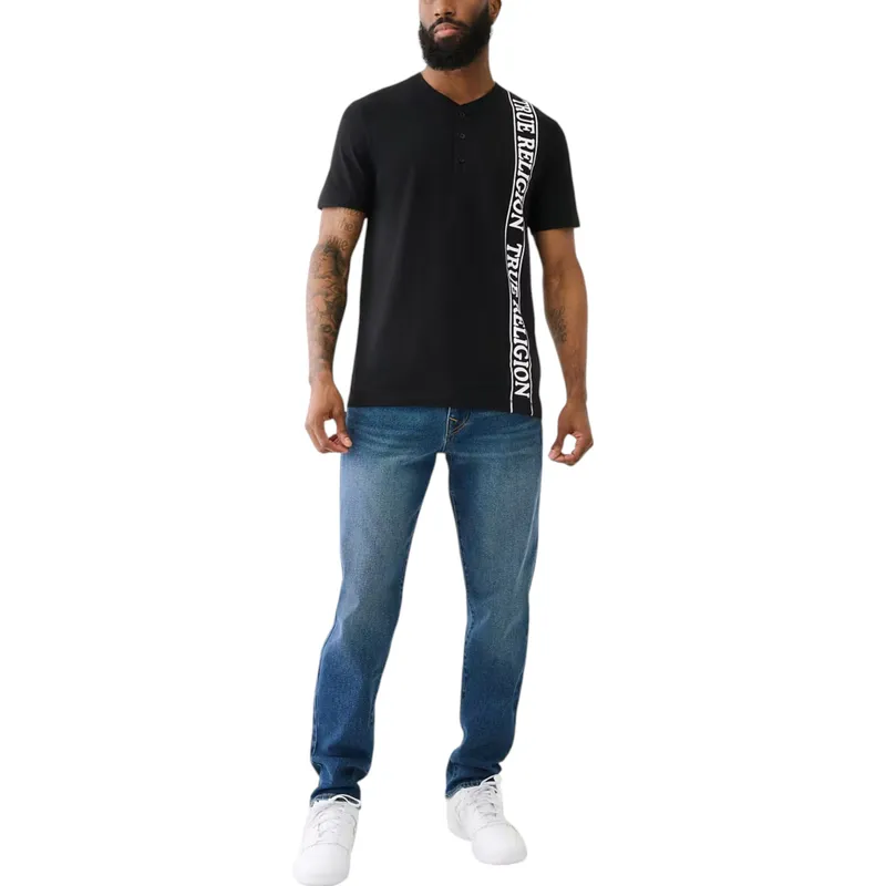 true religion mens henley t shirt short sleeve logo summer tee0