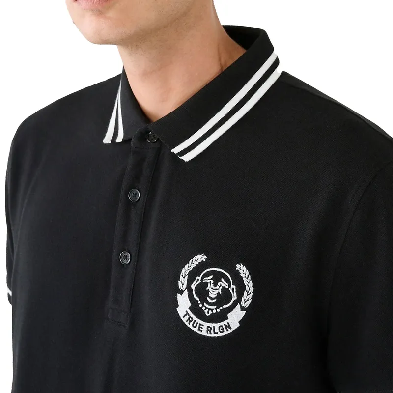 true religion mens polo shirt laurel buddah face pique collar black0