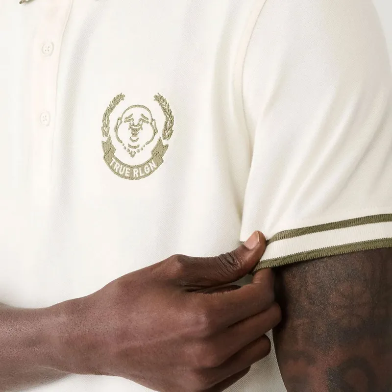 true religion mens polo shirt laurel buddah face pique collar off white0