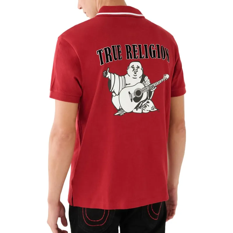 true religion mens polo shirt signature logo pique collar red0