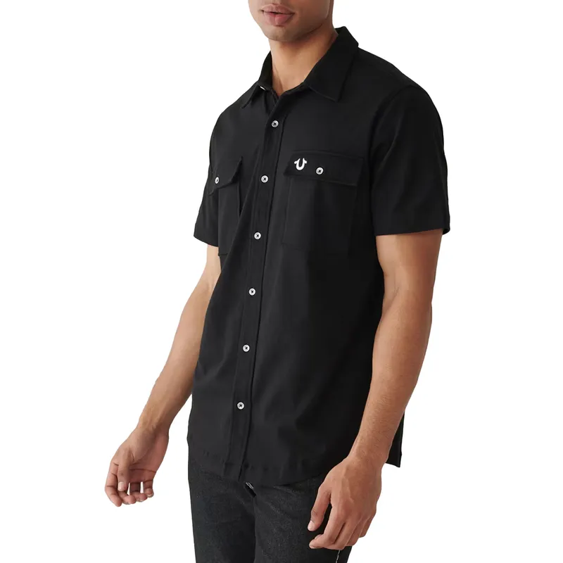true religion mens shirts short sleeve summer black0
