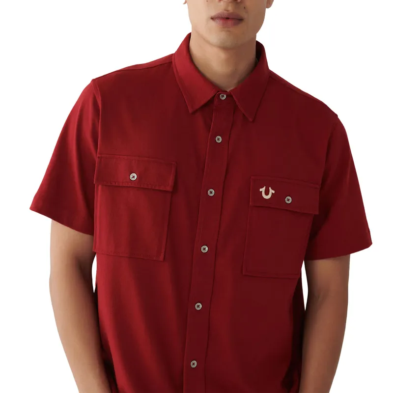 true religion mens shirts short sleeve summer red0